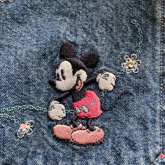 Disney Denim Short Overalls with Mickey & Floral Embroidery - Picture 11 of 14